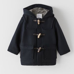 Zara Cloth Duffel Coat with Toggles and Hood. 3-4